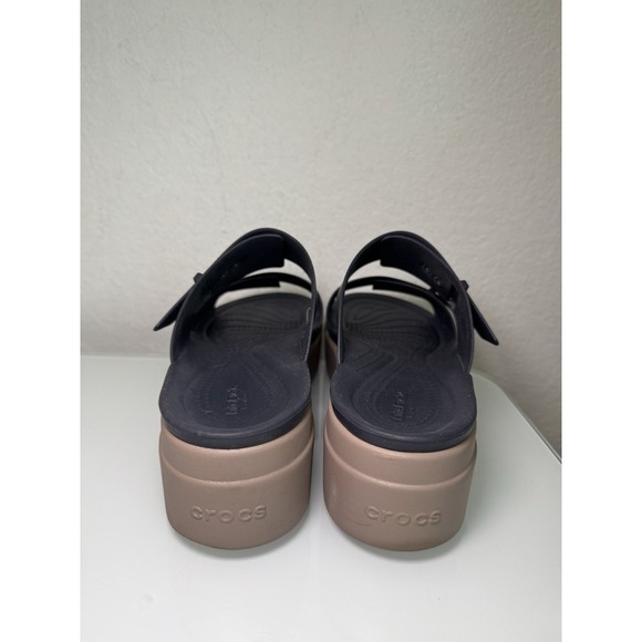 Crocs Brooklyn Buckle Wedge Platform Sandal Deep Navy Tan Women's 9  (scuffs) - Picture 8 of 16